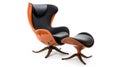 A chair and ottoman with a black leather seat, AI