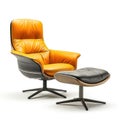 A chair and ottoman with a black leather seat, AI