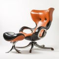 A chair and ottoman with a black leather seat, AI