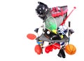 Chair packed with sports equipment