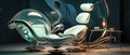 A chair for a patient in a dental office in a futuristic style. Generated by AI