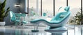 A chair for a patient in a dental office in a futuristic style. Generated by AI