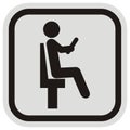 Chair and person, black silhouette, vector icon at gray and black frame