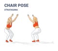 Chair Pose Woman Exercise or Girl Yoga Utkatasana Guidance