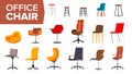 Chair Set Vector. Office Creative Modern Desk Chairs. Interior Seat Design Element. Flat Isolated Furniture Illustration
