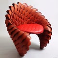 a chair in shape of a pangolin vermilion on white background generative AI