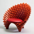 a chair in shape of a pangolin vermilion on white background generative AI