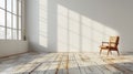 A chair sitting in an empty room with a large window, AI Royalty Free Stock Photo