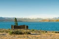 Chair sitting over Tekapo lake view with Mt.Cook background Royalty Free Stock Photo