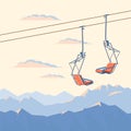 Chair ski lift for mountain skiers and snowboarders moves in the air on a rope on the background of winter snow capped mountains Royalty Free Stock Photo