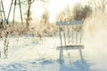 Chair in the snow, home office in winter Royalty Free Stock Photo