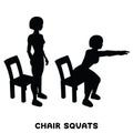 Chair squats. Squat. Sport exersice. Silhouettes of woman doing exercise. Workout, training Royalty Free Stock Photo