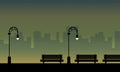 The chair with street lamp on garder beauty landscape