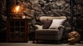 Romantic Sitting Room With Atmospheric Lighting And Rock Wall Furniture