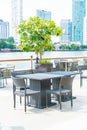 chair and table with outdoor deck Royalty Free Stock Photo