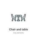 Chair and table outline vector icon. Thin line black chair and table icon, flat vector simple element illustration from editable Royalty Free Stock Photo