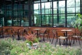 Chair and table set, outside. Wooden garden furniture Royalty Free Stock Photo