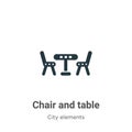 Chair and table vector icon on white background. Flat vector chair and table icon symbol sign from modern city elements collection Royalty Free Stock Photo