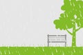 Chair and tree in the rain on green background Royalty Free Stock Photo