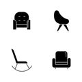 Chair variety black glyph icons set on white space