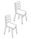 Chair with wooden seat, outdoor cafe furniture, profile, illustration. Continuous line drawing, isolated on white background