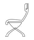Chair with wooden seat, outdoor cafe furniture, profile, illustration. Continuous line drawing, isolated on white background.