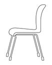 Chair with wooden seat, outdoor cafe furniture, profile, illustration. Vector continuous line drawing, isolated on white