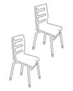 Chair with wooden seat, outdoor cafe furniture, profile, illustration. Vector continuous line drawing, isolated on white