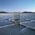 Chair at the world's largest salt flat, Salar de Uyuni in Bolivia at sunrise Royalty Free Stock Photo