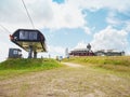 Chairlift cableway end on the Klinovec mountain top in summer
