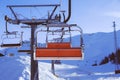 Chairlift or elevated passenger ropeway at ski area. Winter ski resort.