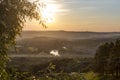 Chairlift panorama in the sunset in the summer which town