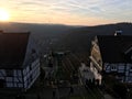 Chairlift (Seilbahn) at Castle Burg in Solingen with beautiful view in sun set