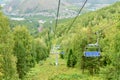 Chairlift on the top mountain to Russian reserve Stolby Nature Sanctuary. Near Krasnoyarsk