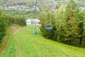 Chairlift on the top mountain to Russian reserve Stolby Nature Sanctuary. Near Krasnoyarsk