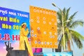 The chairman is explainning the martial arts of human chess in a festival on the beach of Nha Trang city