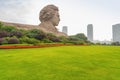 Chairman Mao statue and park lawn in Changsha, Hunan Province, China