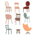 Chairs armchair furniture icon set flat interior graphic illustration