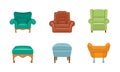 Chairs and armchairs set, colorful comfortable furniture vector Illustration on a white background