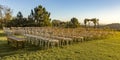 Chairs and Chuppah on a lawn with stunning view Royalty Free Stock Photo