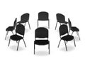 Chairs in a circle with back to back 3d rendering
