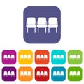 Chairs in the departure hall icons set Royalty Free Stock Photo