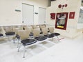 Chairs in empty hospital halls and Fire Extinguisher in Hospitals.