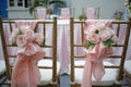 Chairs that have been decorated prepared for wedding events or celebration ceremo nies Royalty Free Stock Photo