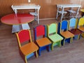 Chairs in kindergarten - various colors Royalty Free Stock Photo