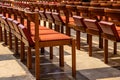 Chairs with kneelers in a church, ready for the congregation Royalty Free Stock Photo