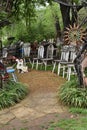 Chairs lined along a path