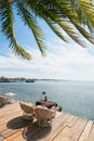 Chairs on a plank deck Royalty Free Stock Photo