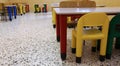 Chairs of a refectory of the school canteen in the school Royalty Free Stock Photo