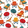 Chairs seamless vector pattern. Repeating background Camping Picnic Patio Chairs. Different types of chairs